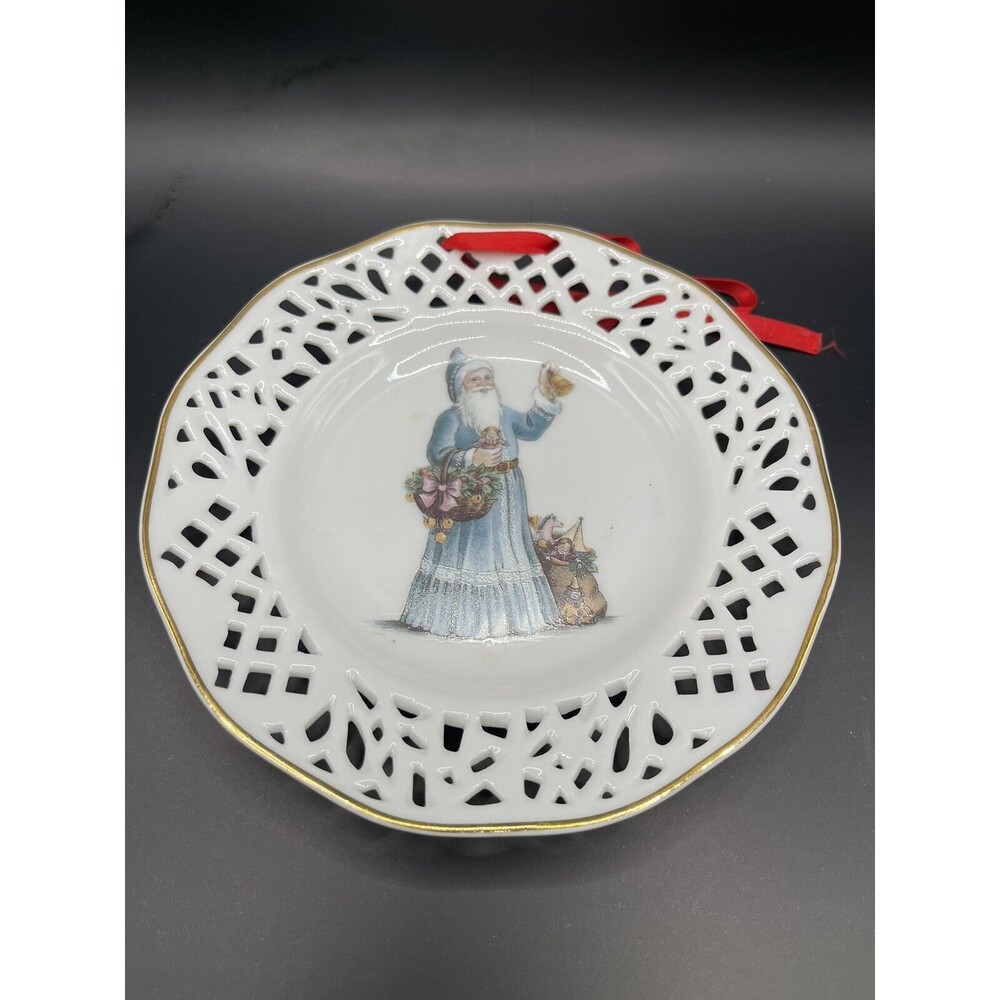 Vintage Decorative Wall Plate Father Christmas White Liette Porcelain
